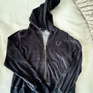 True Religion Black Zip-Up Hoodie with Logo